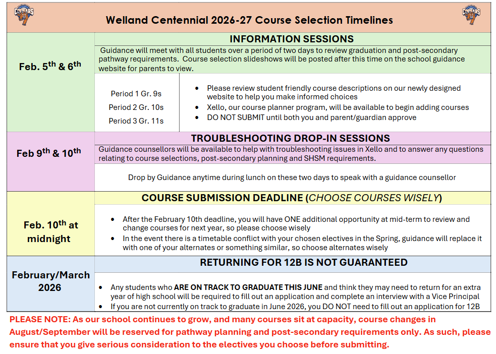 Course Selection Timelines 2026-27